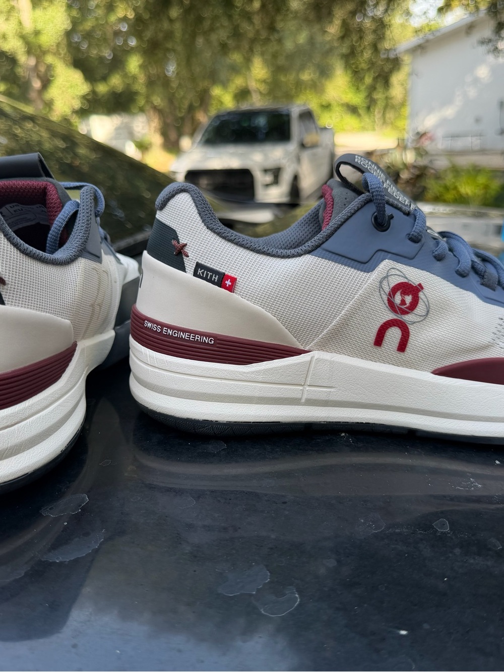 On Running Men’s Low-Top Sneakers in White, Gray & Burgundy